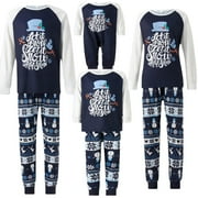 BAOZHU Family Matching Christmas Pajamas Set Holiday Sleepwear Outfits Xmas Snowman Printed Casual Loose Long Sleeve Tops and Pants Set Nightwear for Mom Women M, Navy Blue