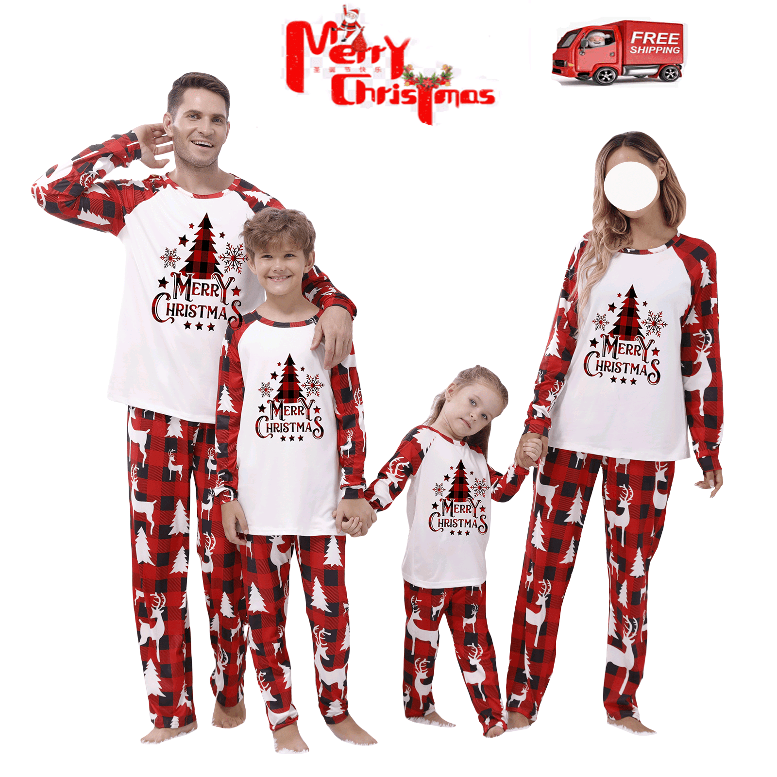 Family Matching Christmas Pajamas Set Holiday Tree Print Sleepwear Xmas
