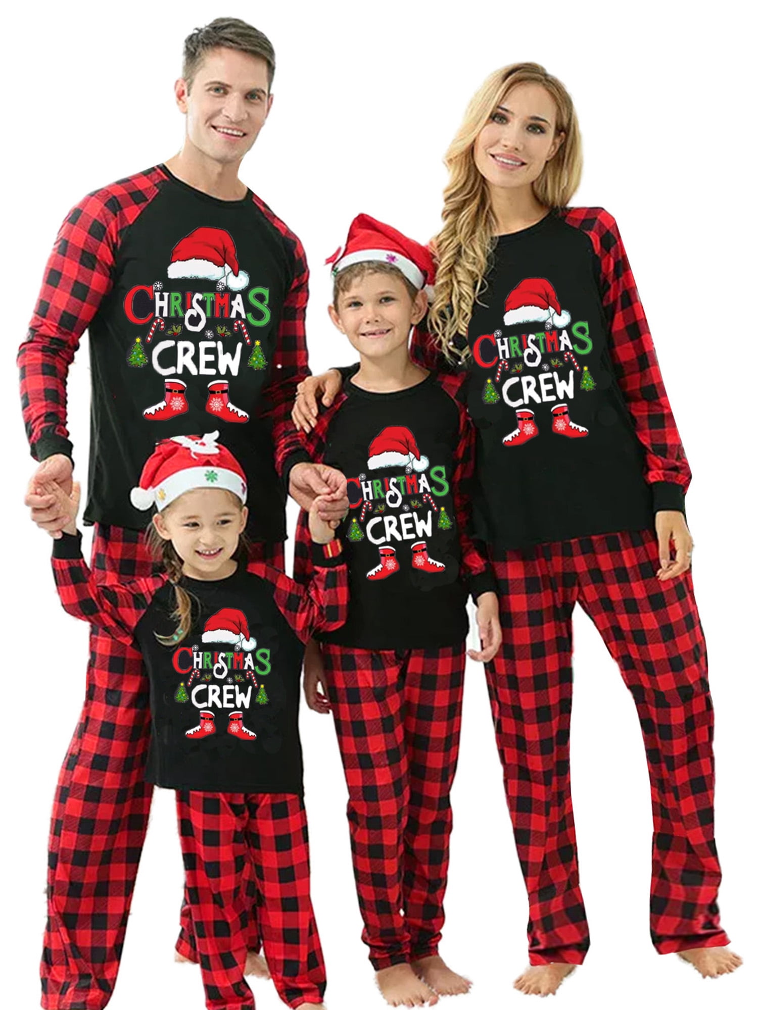 Family Matching Christmas Pajamas Set, Letter Christmas Hat Print Long ...