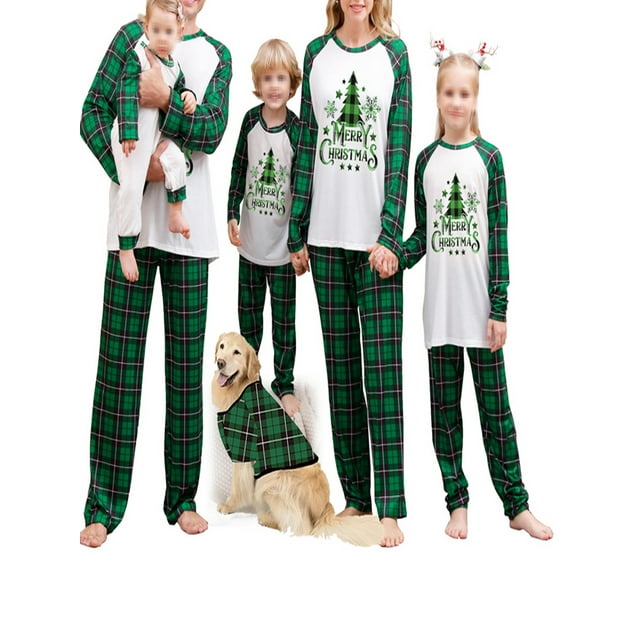 Family Matching Christmas Pajamas Set Long Sleeve Tree Print Tops ...