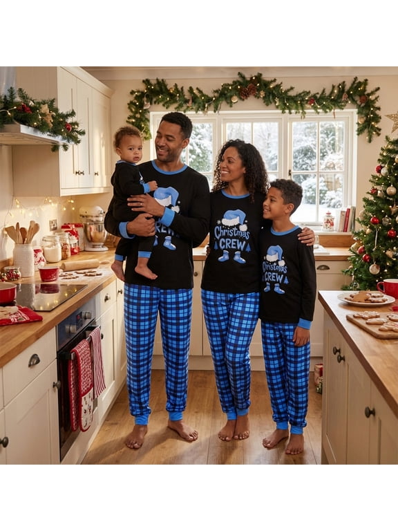 Family Matching Christmas Pajamas Set Plaid and Letter Print Holiday Pajamas Sleepwear Loungewear