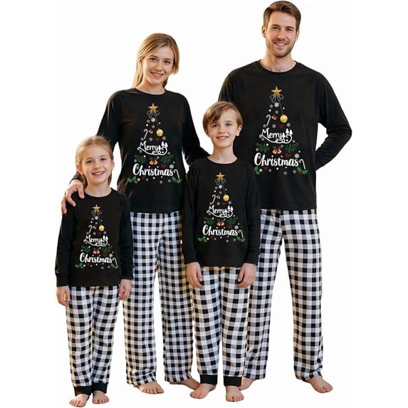 Family Matching Christmas Pajamas Set Plaid and Letter Print Holiday Pajamas Sleepwear Loungewear