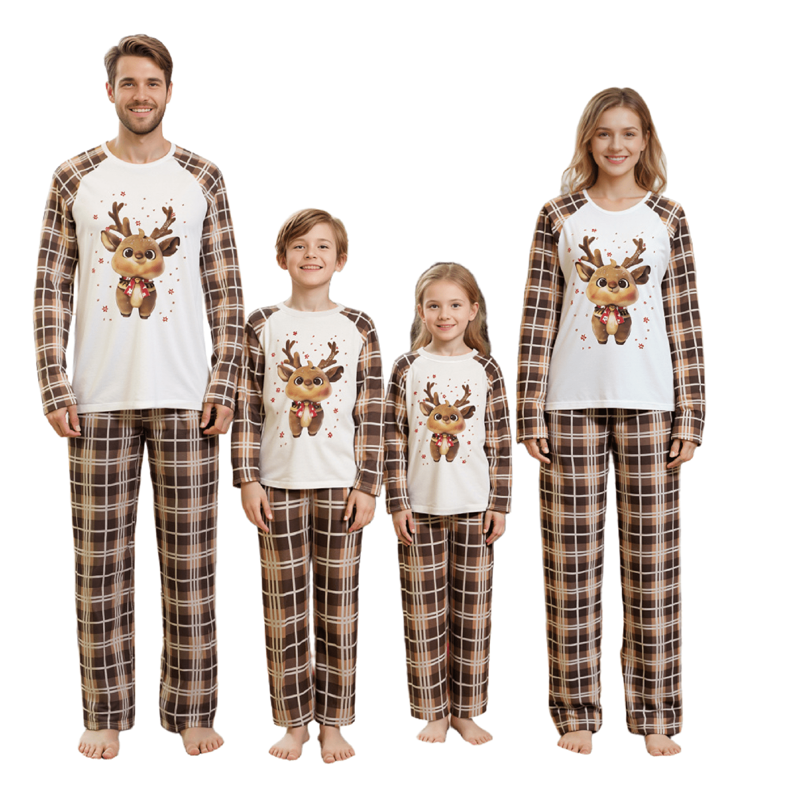 Family Matching Christmas Pajamas Set Plaid Reindeer Print Holiday ...