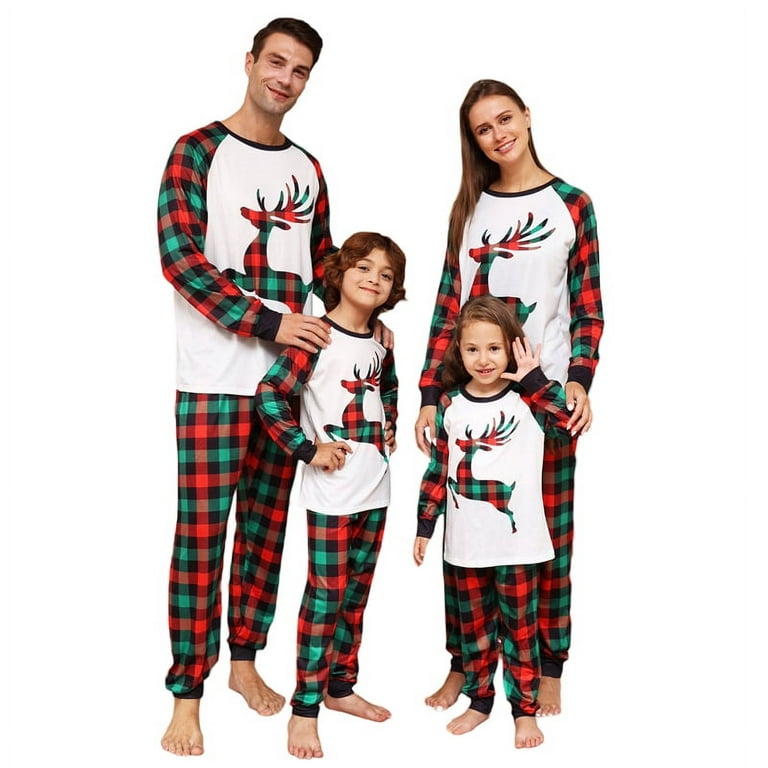 Family Matching Pajamas with Cartoon Deer Head Plaid Set  Matching  christmas pajamas, Christmas pajama set, Family pajama sets