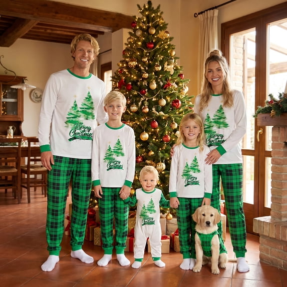 Family Matching Christmas Pajamas Set Tree Letter Holiday Sleepwear Each Set Sold Separately