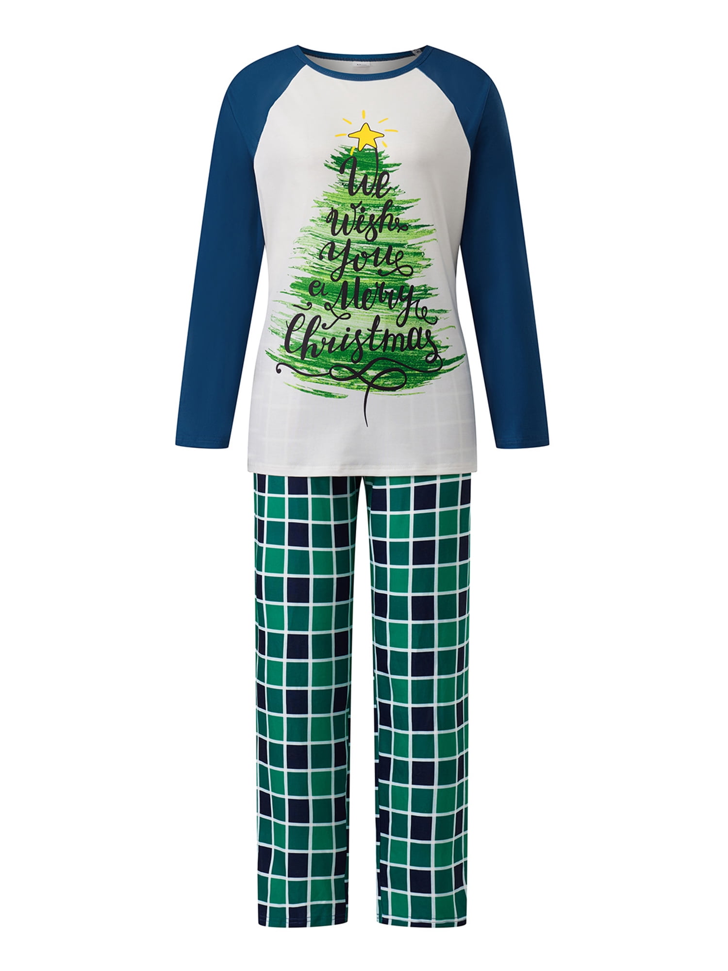 Family Matching Christmas Pajamas Set Tree Letter Print Tops and Plaid ...