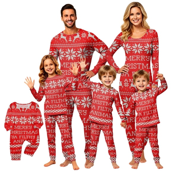Family Matching Christmas Pajamas Set Tree and Letter Print Holiday Pajamas Sleepwear Dad Mom PJs
