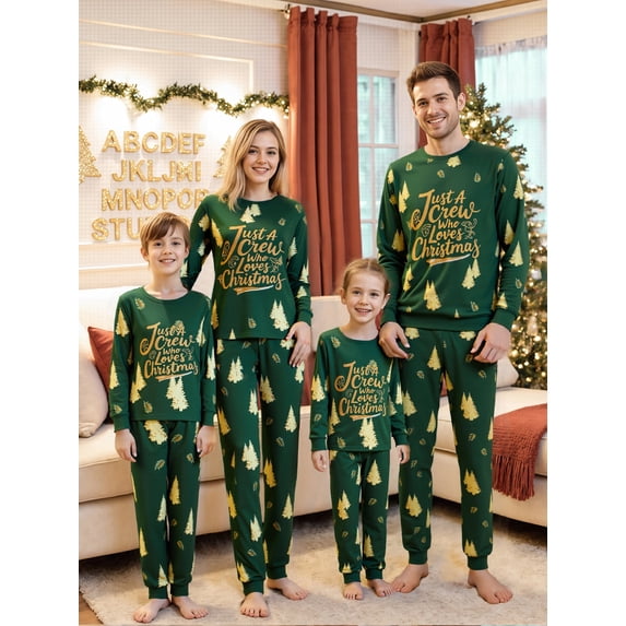 Family Matching Christmas Pajamas Set Tree and Letter Print Holiday Pajamas Sleepwear Dad Mom PJs