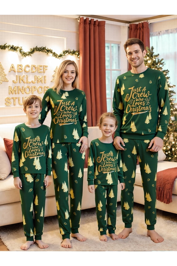 Family Matching Christmas Pajamas Set Tree and Letter Print Holiday Pajamas Sleepwear Dad Mom PJs