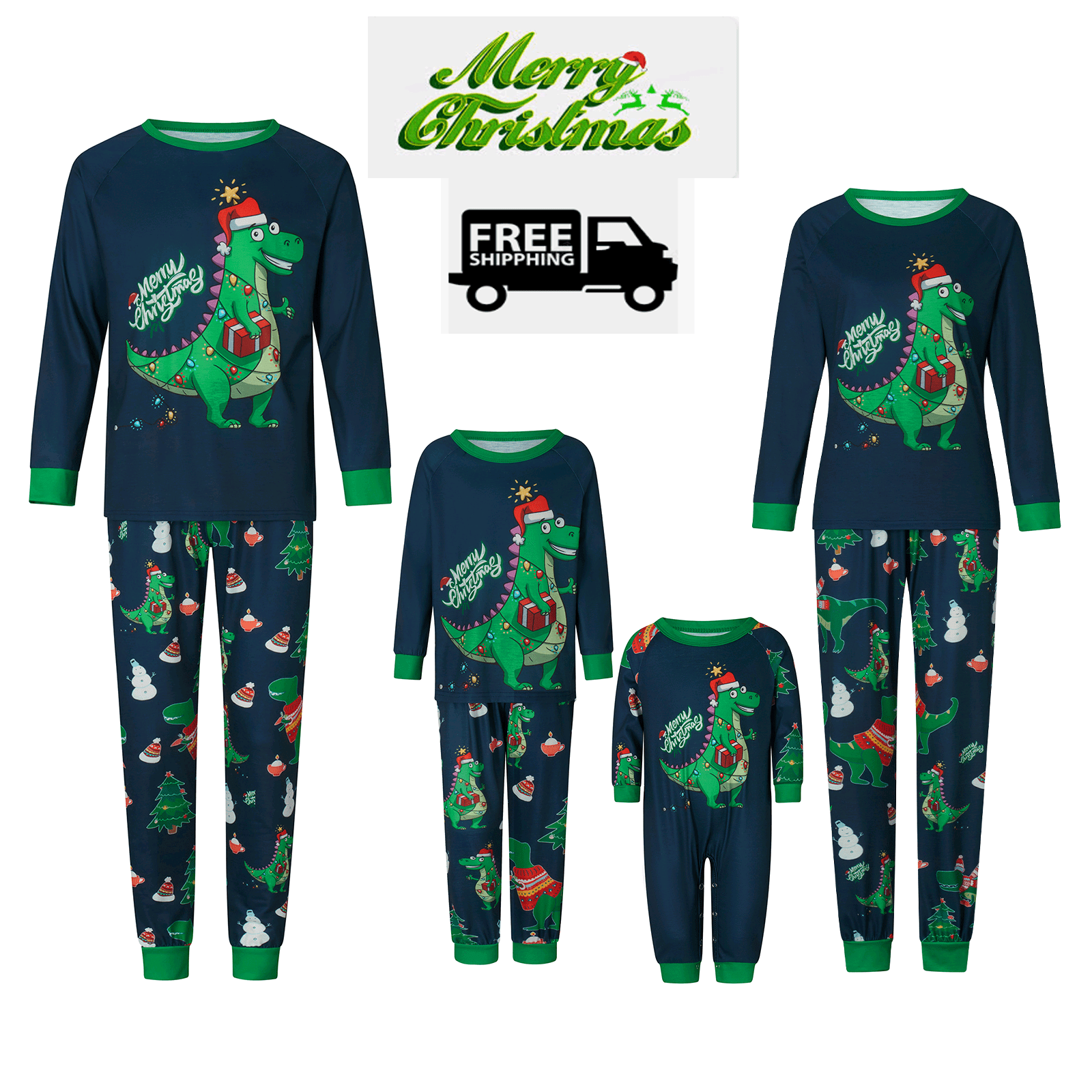 Family Matching Christmas Pajamas Set Ugly Dinosaur Pajamas Cute