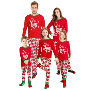 Family Matching Christmas Pajamas Set Xmas Pjs for Adults Kids Christmas Tree Elk Print Red 100% Cotton Sleepwear
