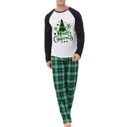 CAITZR Family Matching Christmas Pajamas Set, Xmas Tree Letter Print Round Neck Long Sleeve Tops Plaid Long Pants for Parents Kids