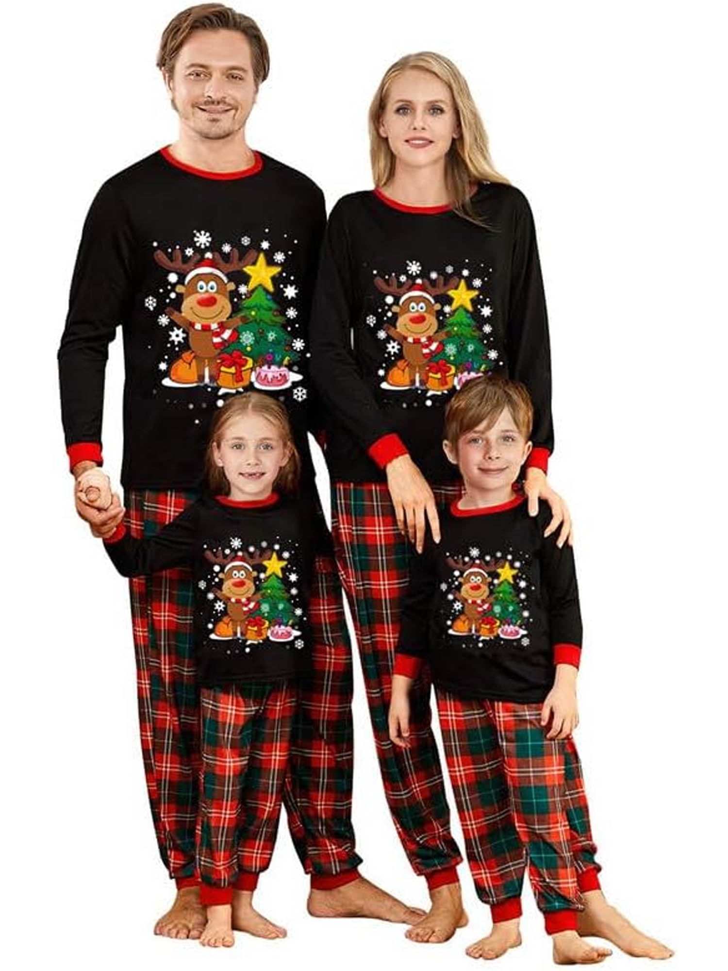 Family Matching Christmas Pajamas Sets Deer Christmas Tree Print pjs
