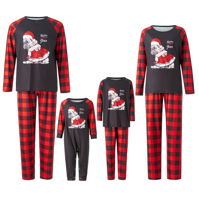 Family Matching Christmas Pajamas Sets Long Sleeve Dog Print Tops ...