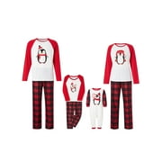 CAITZR Family Matching Christmas Pajamas Sets Long Sleeve Penguins Print Tops Plaid Pants or Jumpsuit Sleepwear Set
