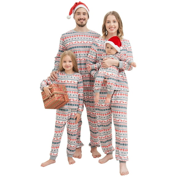 Family Matching Christmas Pajamas Sets Reindeer and Snowflake Patterned Sleepwear Xmas Outfits for Women Men Kids