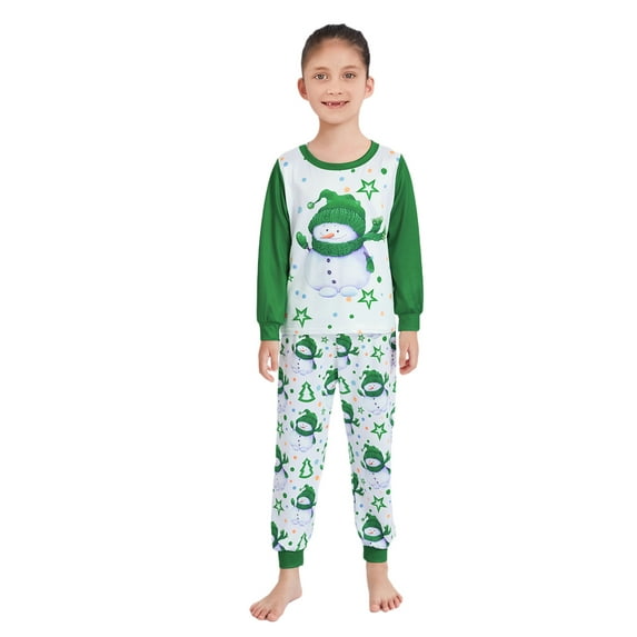 Family Matching Christmas Pajamas, Snowman Star Print Long-Sleeved Tops Trousers Sleepwear Outfits