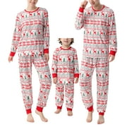 WSEVYPO Family Matching Christmas Pajamas Women Cotton Jammies Men Clothes Sleepwear Elk Print Long Sleeve Crew Neck Pjs