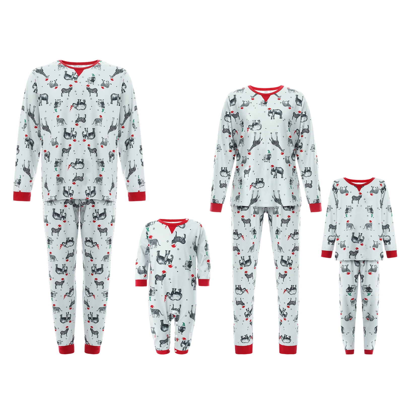 Family Matching Christmas Pajamas Zebra Elephant Animal Printing