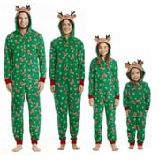 ALASELEGANTES Family Matching Christmas Pyjamas Set Xmas Deer Pjs Onesie One-Piece Jumpsuit Green Sleepwear for Adult Kids Baby