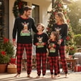 thumbnail image 1 of Family Matching Christmas Set Reindeer Print Long Sleeve Round Neck Tops Plaid Pant, 1 of 7