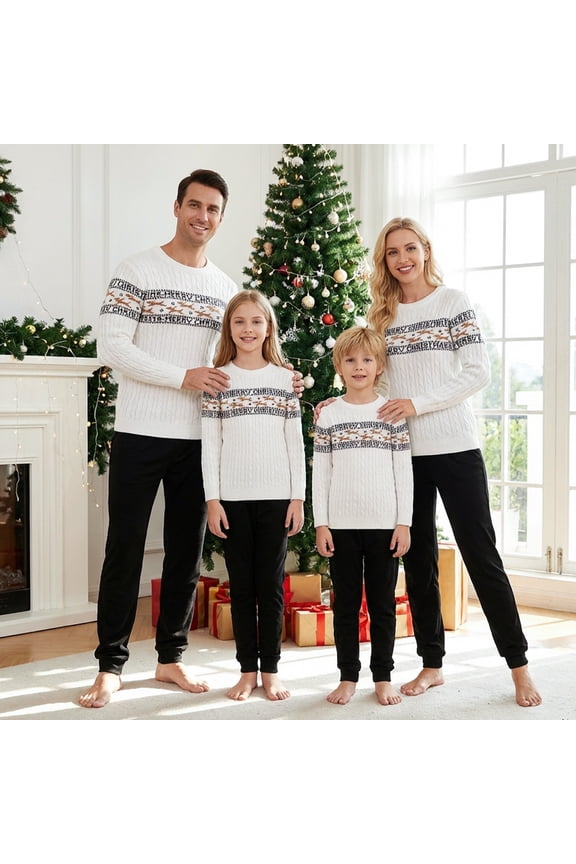 Family Matching Christmas Sweater Crewneck Long Sleeve Knitted Pullover Tops for Couples