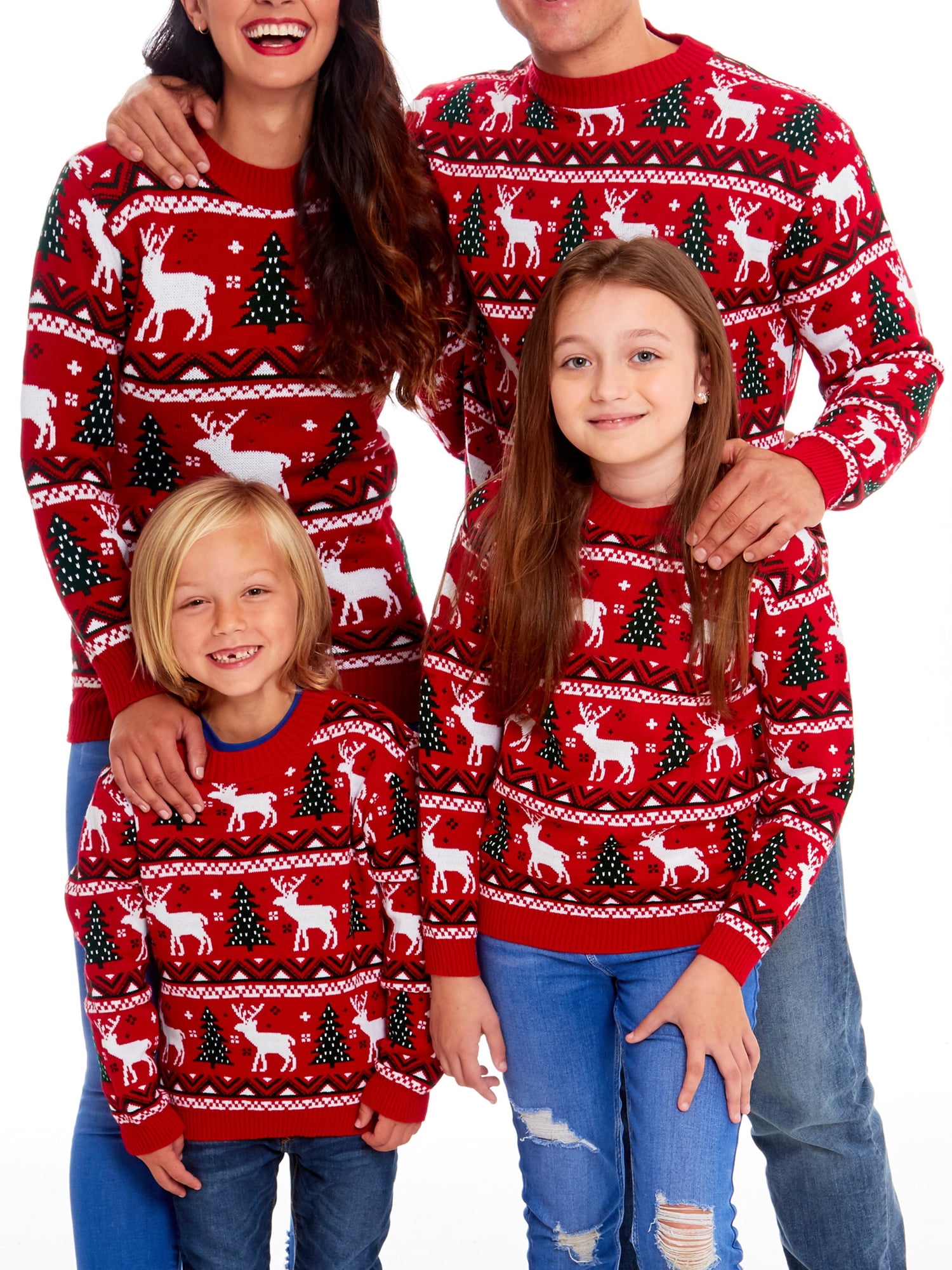 Family Matching Christmas Sweaters Long Sleeve Reindeer Pullovers Tops
