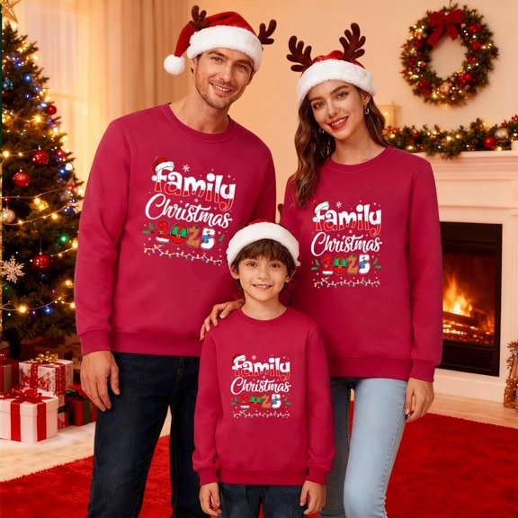 Family Matching Christmas Sweatshirt Xmas Printed Long Sleeve Pullover Tops