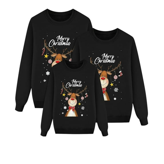 Family Matching Christmas Sweatshirts Crewneck Long Sleeve Shirts Graphic Reindeer Casual Letter Printed Winter Tops Women Black S