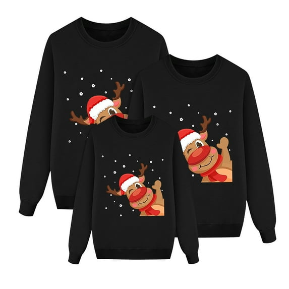 Family Matching Christmas Sweatshirts Crewneck Long Sleeve Shirts Graphic Reindeer Casual Printed Winter Tops Kids Black 2-3 Years