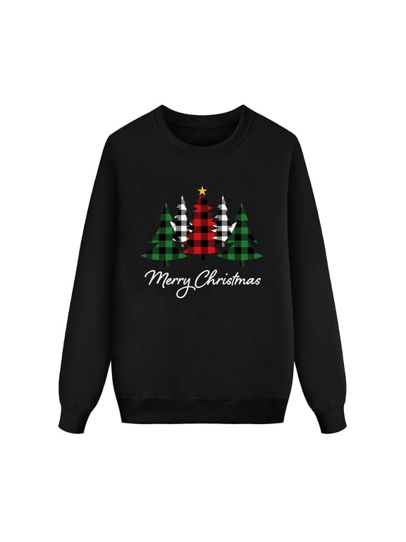 Family Matching Christmas Sweatshirts Pine Tree Pullover Long Sleeves Crewneck Holiday Shirt