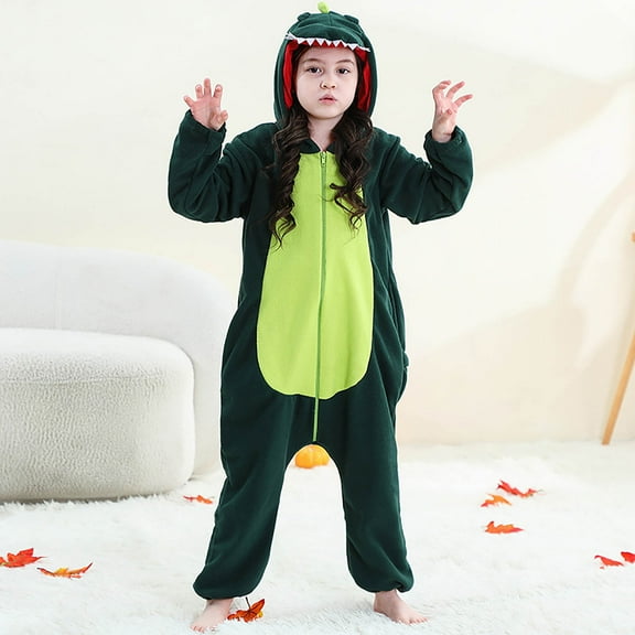 Family Matching Dinosaur Flannel Hooded Jumpsuit For Parent And Child Casual Wear At Home Or Special Events