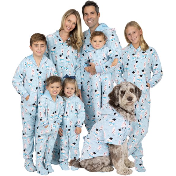 Family Matching - Footed Pajamas - Frosty Winter Adult Hoodie Fleece One Piece - Adult - Large Adult Plus Size/Wide (Fits 5'11 - 6'4")