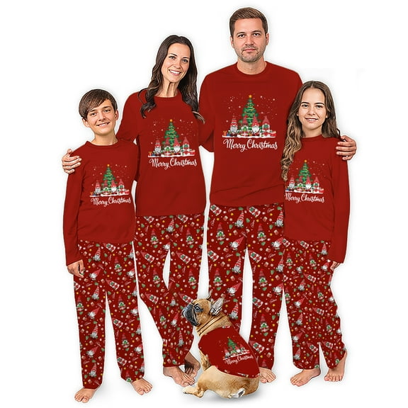 Family Matching Gnome Christmas Pajama Set, Festive Red with Holiday Gnome Design
