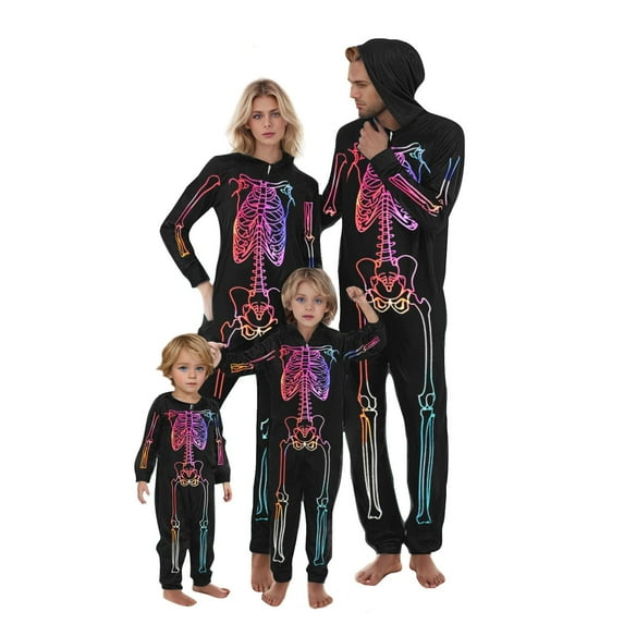 Family Matching Hallo-ween Pajamas Men Thanksgiving Day Fashion Stripe Print Long Sleeves Jumpsuit M