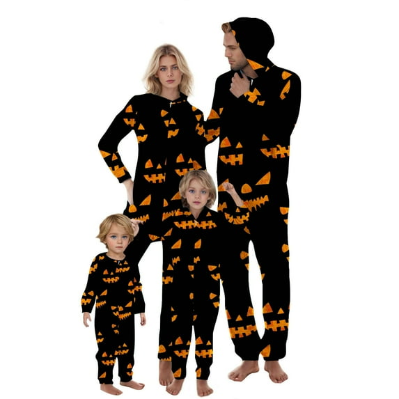 Family Matching Hallo-ween Pajamas Men Thanksgiving Day Fashion Stripe Print Long Sleeves Jumpsuit XL
