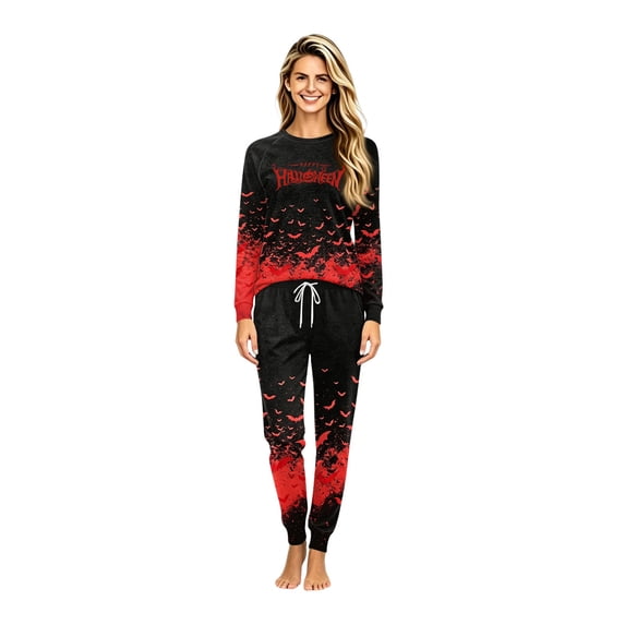 Family Matching Halloween PJs Set, Soft Patterned Long Sleeve Sleepwear Loungewear Outfits for Cozy Family Pajama Party