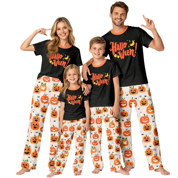 Family Matching Halloween Pajamas Set - 2 piece Halloween Short Sleeve Top and Pants Outfit,Cartoon Spooky Theme Halloween Pajamas for Family Photos for 12 Months Pjs