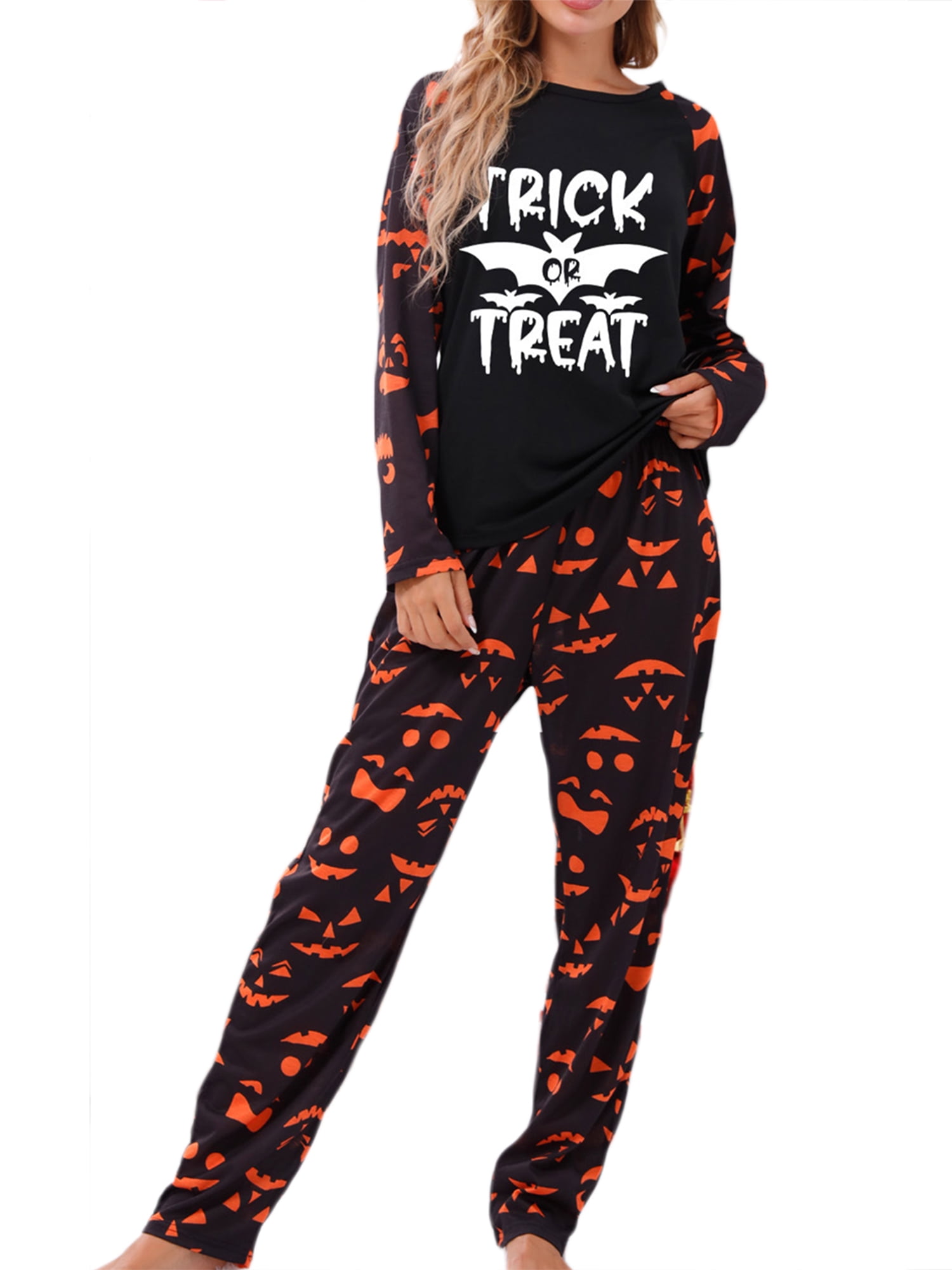 Family Matching Halloween Pajamas Set Bat Letter Print Holiday Pajamas