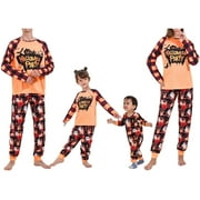 GULIRIFEI Family Matching Halloween Pajamas Set Halloween Letter Pumpkin Print PJs Sets 2 Pieces Loungewear Sleepwear Adult Kids
