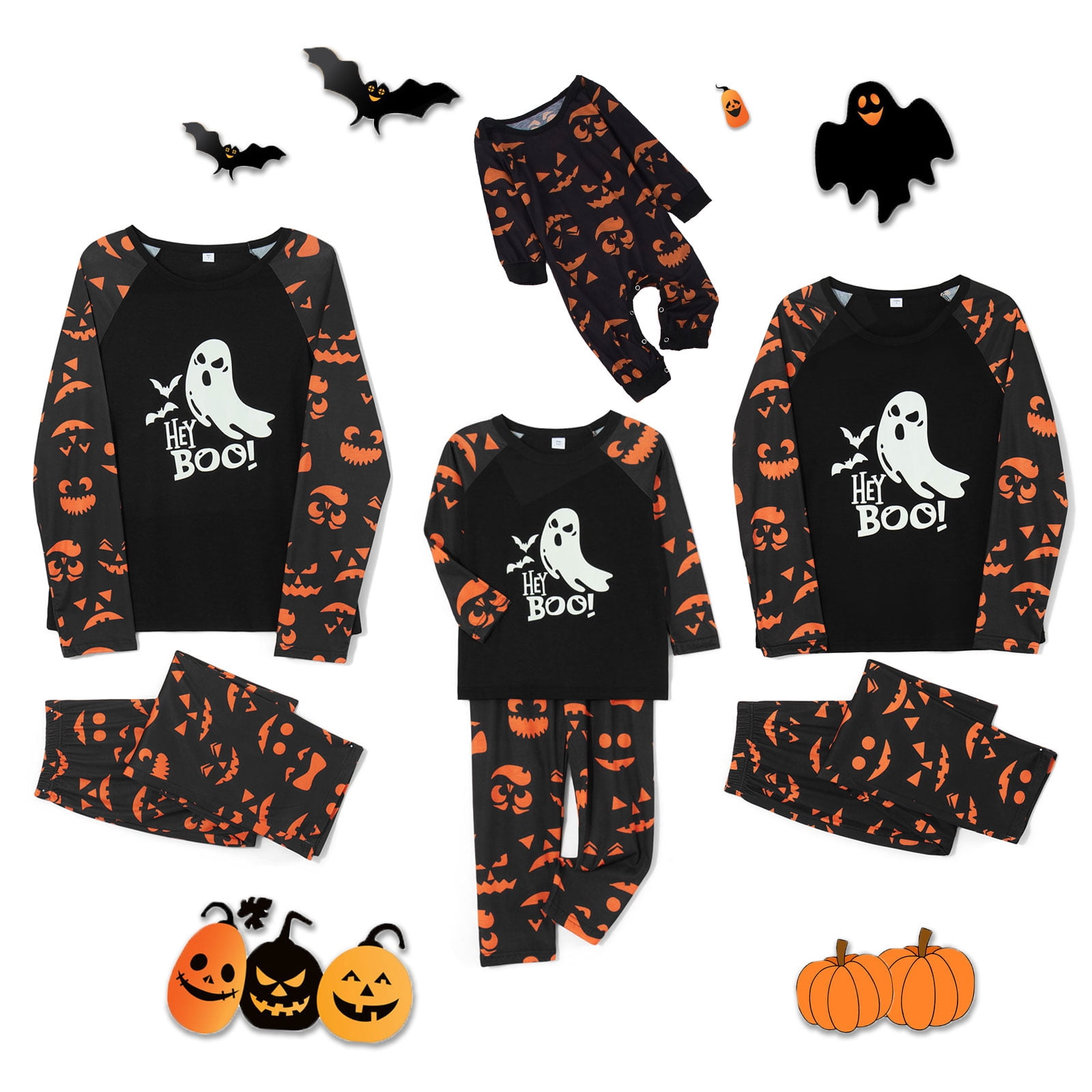 Family Matching Halloween Pajamas Set Holiday Glow In The Dark Ghost