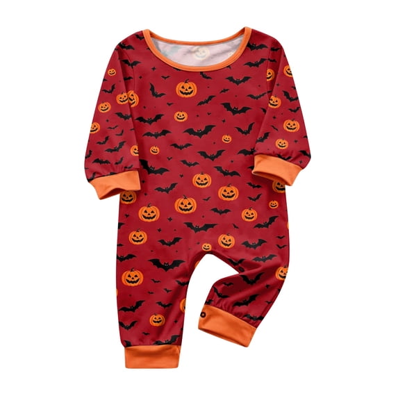 Family Matching Halloween Pajamas Set Long-Sleeve 2-Piece PJS Cute Pumpkin Print Holiday Sleepwear Loungewear for Adults Kids Toddler Baby 9 Months