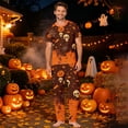 thumbnail image 1 of Family Matching Halloween Pajamas Set Skull Castle Short Sleeve Funny Pajamas Candy Pumpkin Spooky Wide Leg Pjs, Men:2XL, 1 of 5