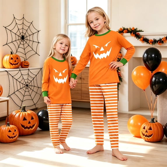 Family Matching Halloween Pajamas Set Spider Web Candy Long Sleeve Funny Loungewear Skeleton Ghost Spooky Straight Leg Pajamas, Kids:10 Years