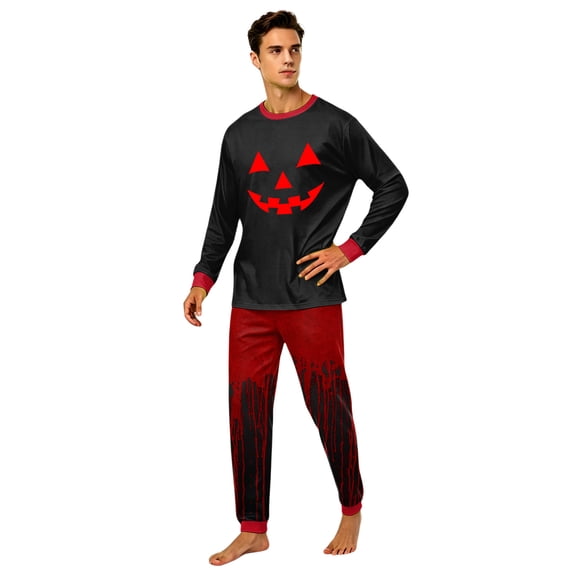 Family Matching Halloween Pajamas Set Witch Hat Spider Web Long Sleeve Spooky Loungewear Ghost Skeleton Crew Neck Horror Pajamas, Men:M