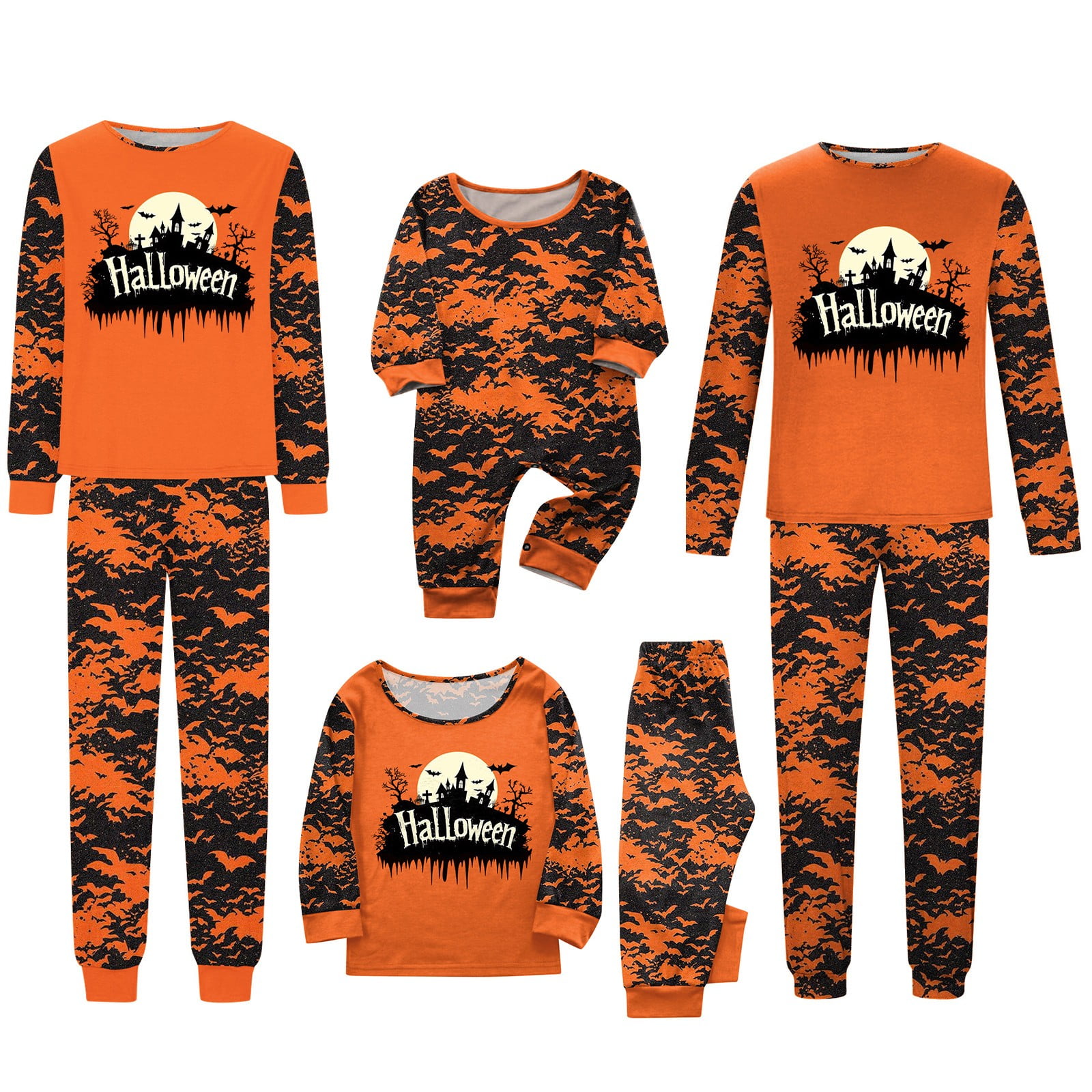 Halloween Family Pajamas Matching Sets Pumpkin Bats Print Long Sleeve Top and Plaid Bottom Holiday Pj s Sleepwear for Baby Adults and Kids multicolored X Large Walmart