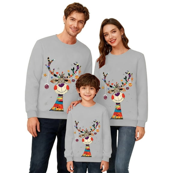 Family Matching Hoodie 3 Piece Parent And Kids Holiday Sweatshirts Cozy Pullover With Festive Print Design For Family Photos