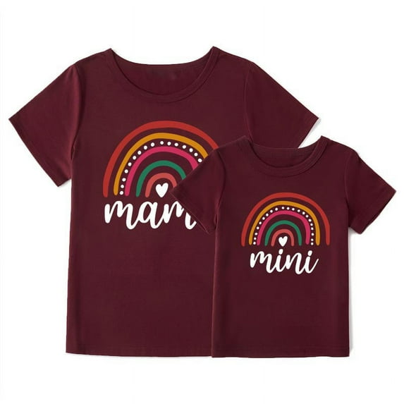Family Matching Mommy & Me Casual Rainbow Short Sleeve T Shirts Pullover Tops