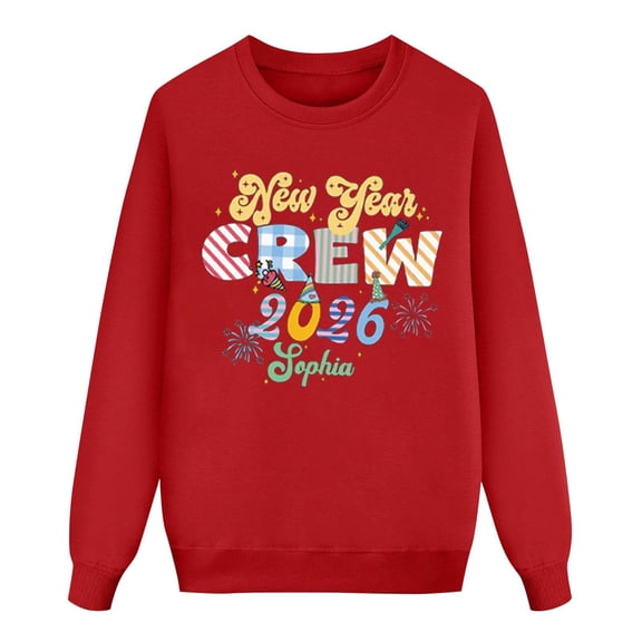 Family Matching New Year Print Loungewear - Mom's Size L, Round Neck Long Sleeve, Festive New Year Print, Soft Cotton, Loose Fit