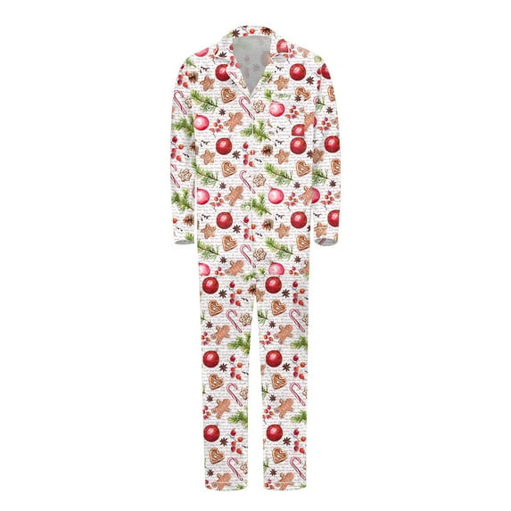 Family Matching Pajama Set Christmas Long Sleeved Button Shirt and Pants Pjs Set (Dad's)